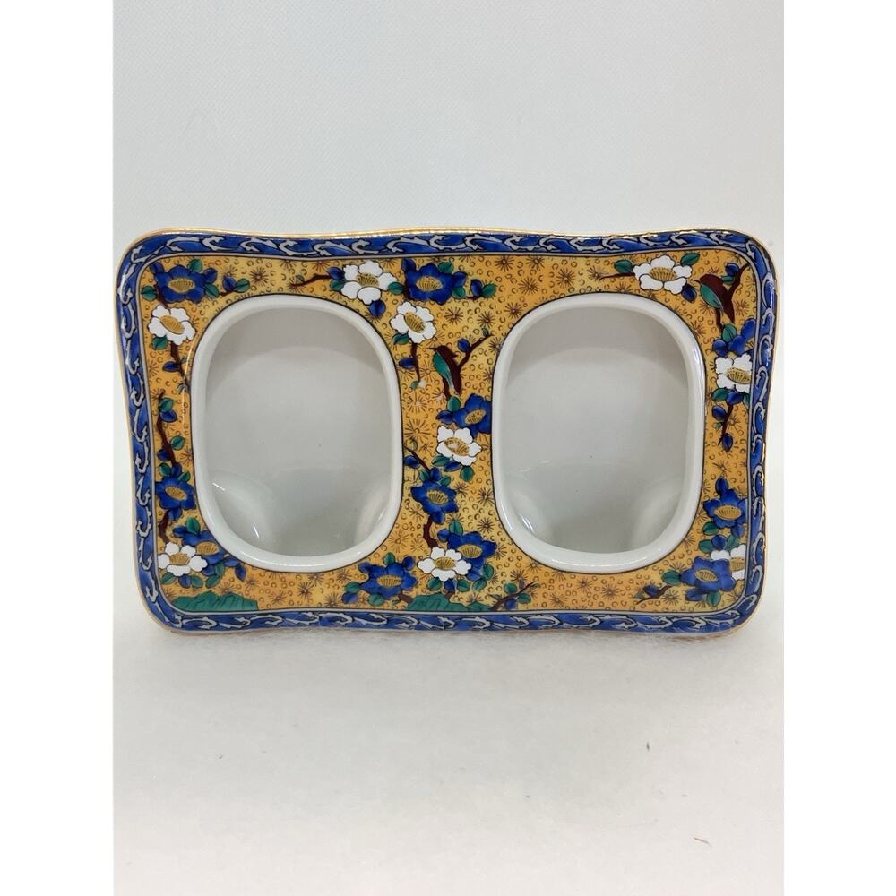Kutani Takahashi Ceramic Double Picture Frame Hand Painted 5.5" x 4”
